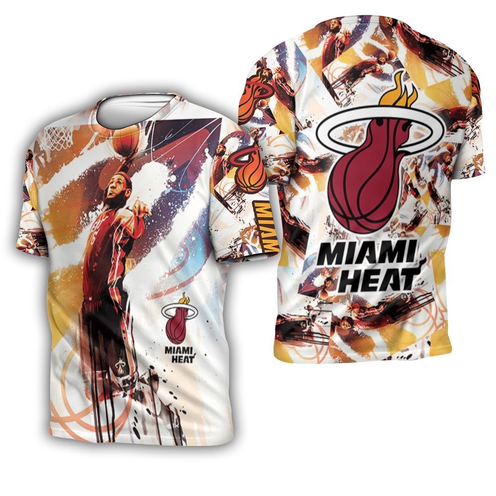 Lebron James 6 Miami Heat Legend Slam Dunk Watercolor For Fan 3D T-Shirt