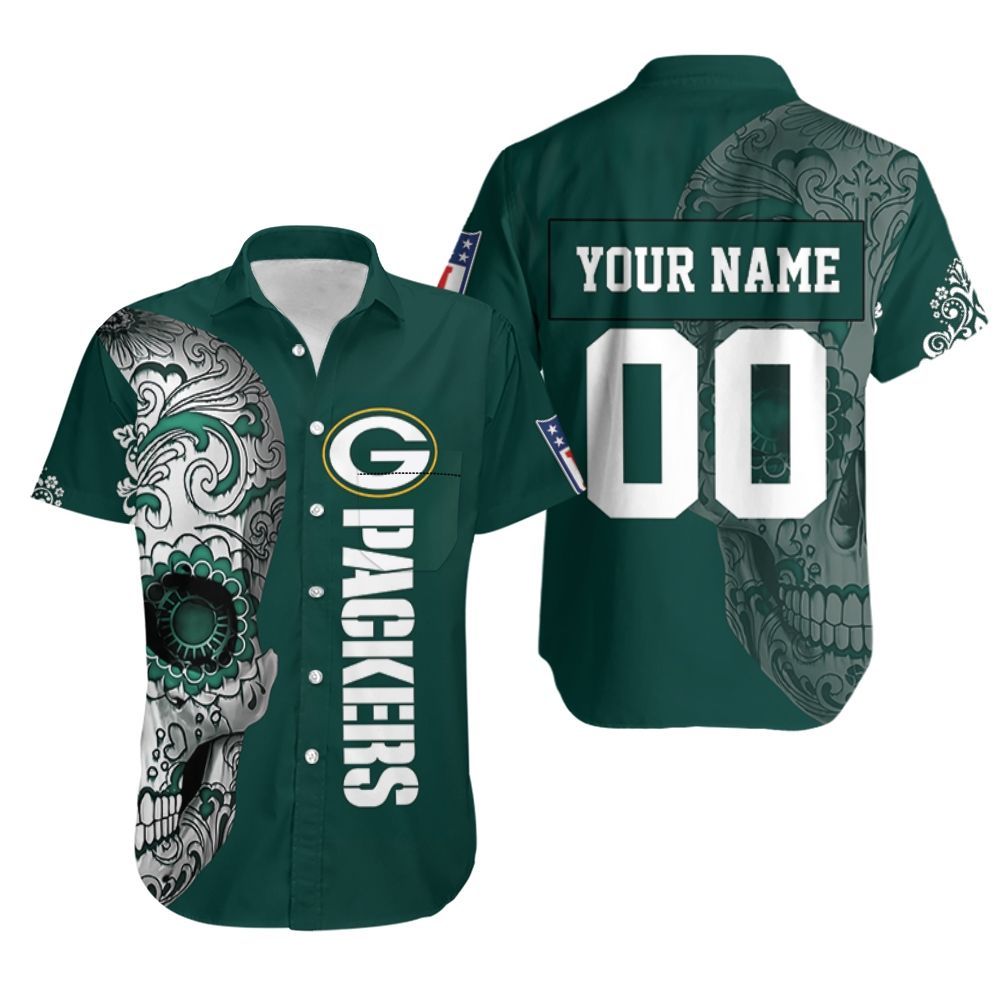 Green Bay Packers Nlf Fan Sugar Skull 3D Personalized Hawaiian Shirt