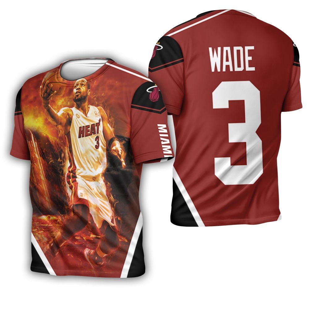 Dwyane Wade 3 Miami Heat Score Fire Background Legend For Fan 3D T-Shirt