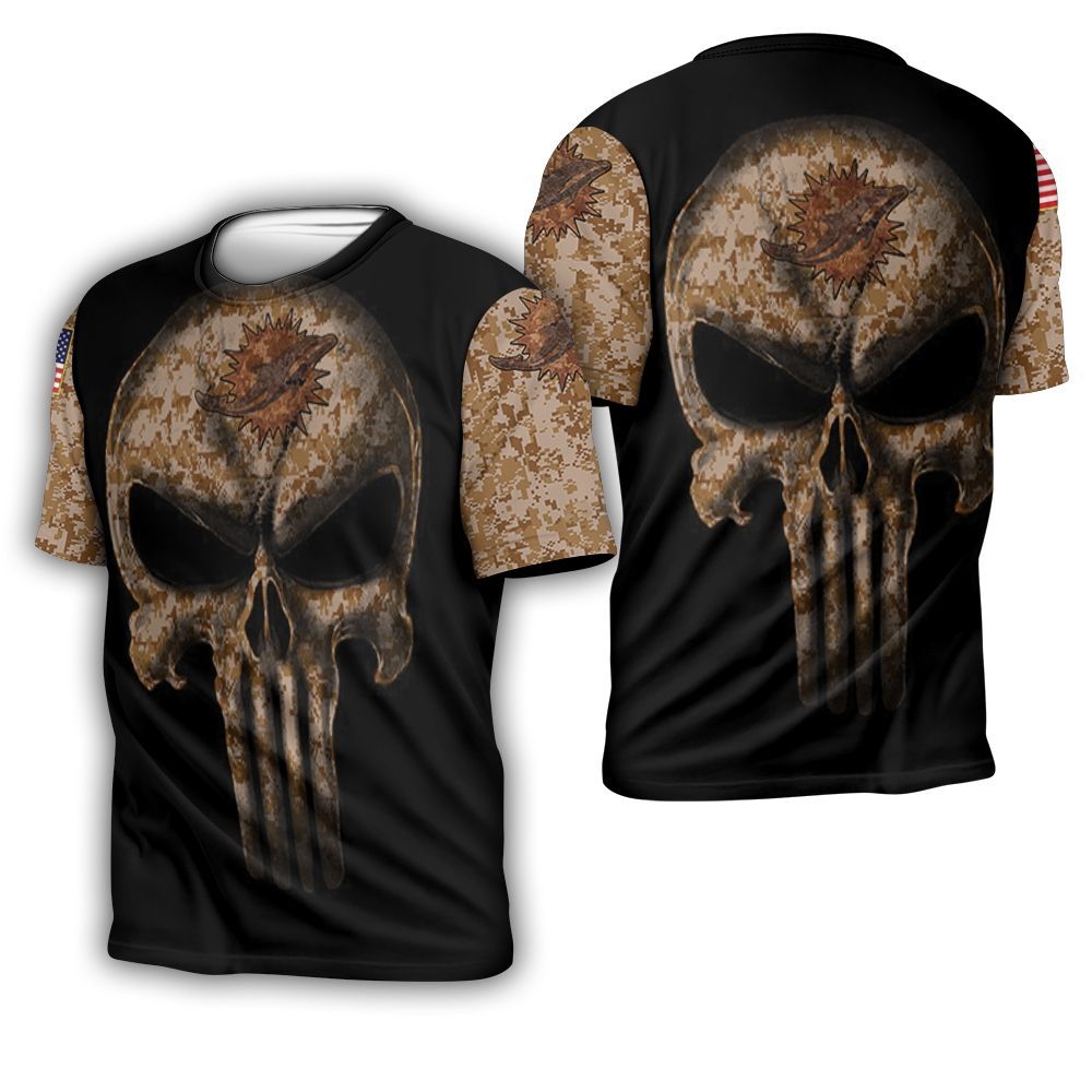 Camouflage Skull Miami Dolphins American Flag 3D T-Shirt