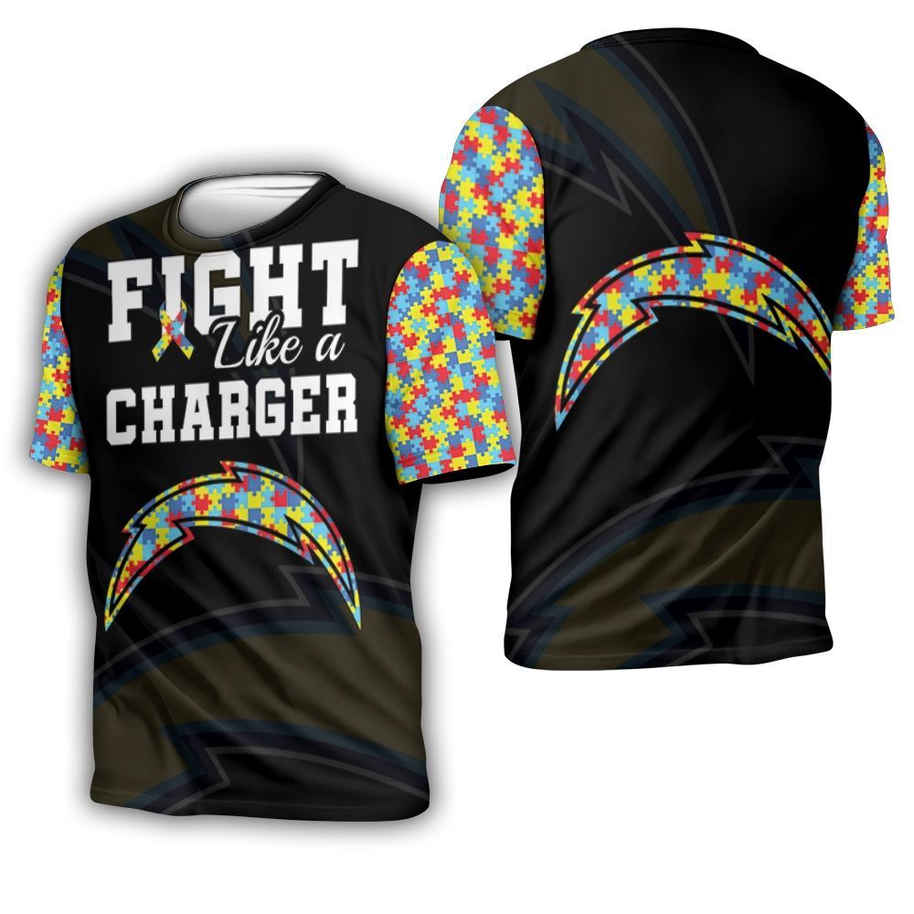 Fight Like A Los Angeles Chargers Autism Support 3D T-Shirt