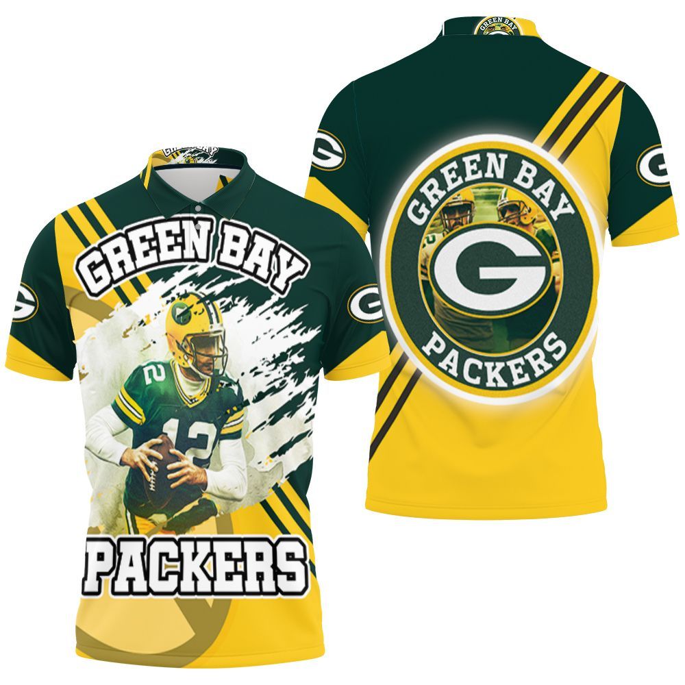 Green Bay Packers Aaron Rodgers 12 Illustrated For Fans Polo Shirt