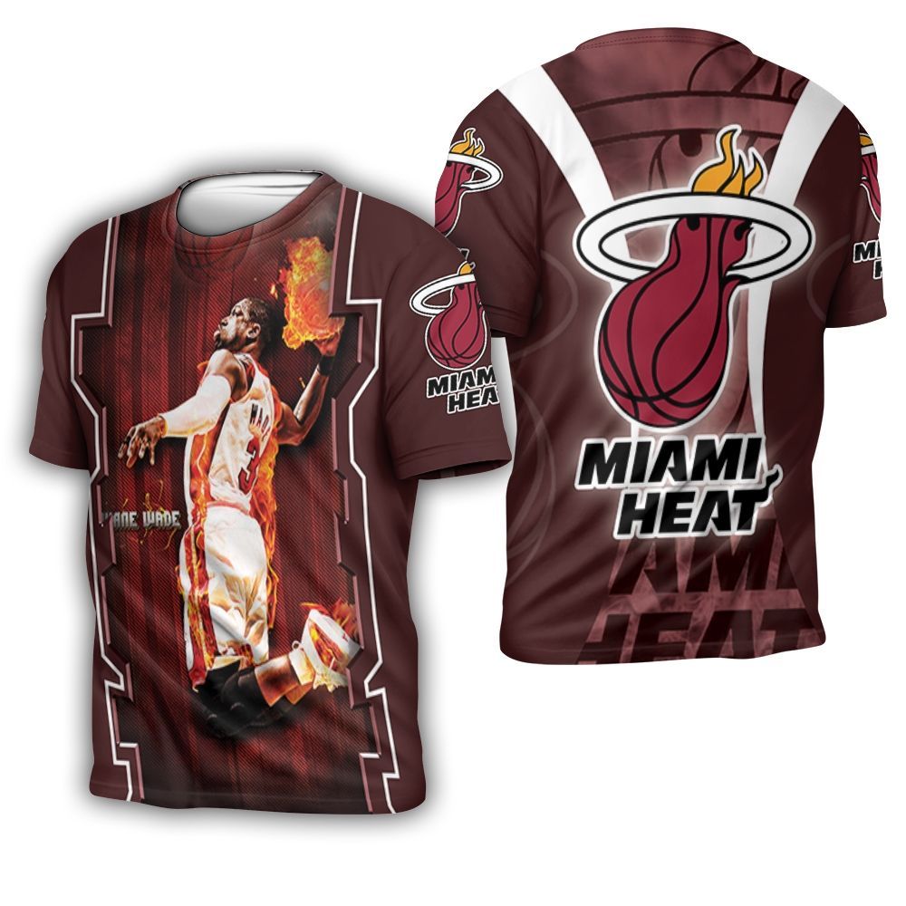 Dwyane Wade 3 Miami Heat Fire Slam Dunk Art For Fan 3D T-Shirt