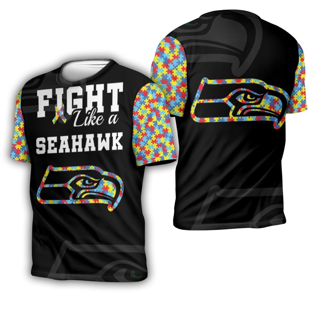 Fight Like A Seattle Seahawks Autism Support 3D T-Shirt