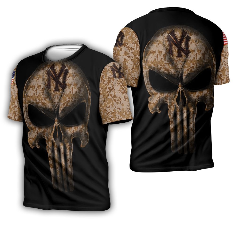 Camouflage Skull New York Yankees American Flag 3D T-Shirt