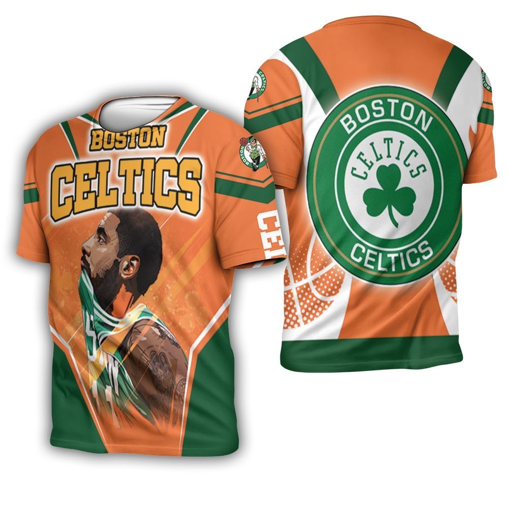 Kyrie Irving 11 Boston Celtics Orange Background 3D T-Shirt