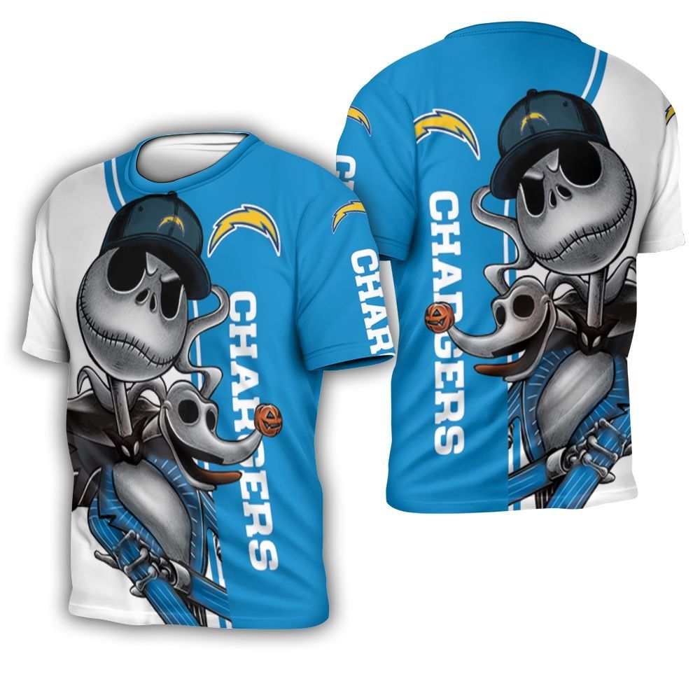 Los Angeles Chargers Jack Skellington And Zero 3D T-Shirt