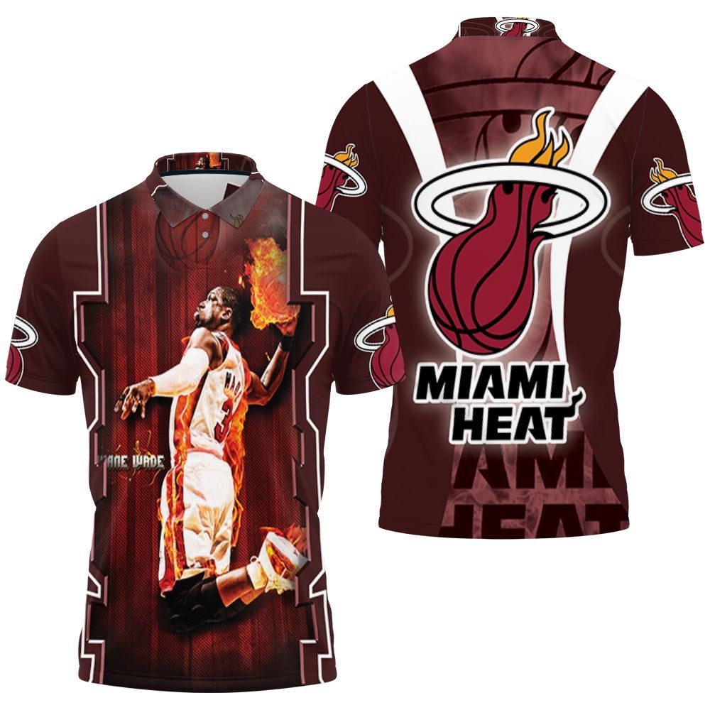 Dwyane Wade 3 Miami Heat Fire Slam Dunk Art For Fan Polo Shirt