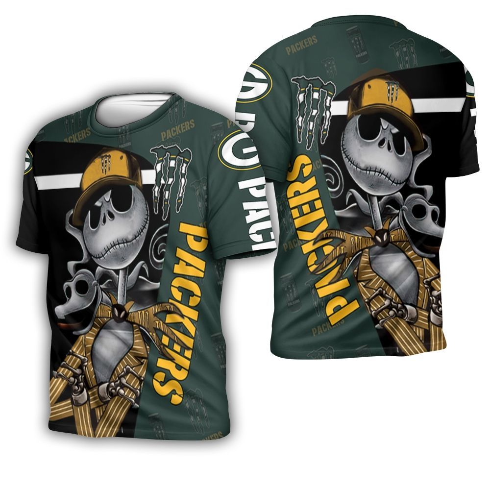 Jack Skellington Monster Energy Logo Green Bay Packers 3D T-Shirt