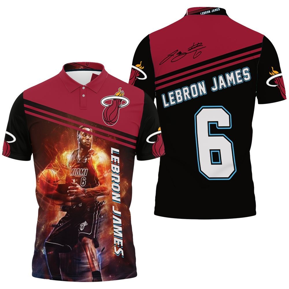 Lebron James 6 Miami Heat Legend Dribbling Fire For Fan Polo Shirt