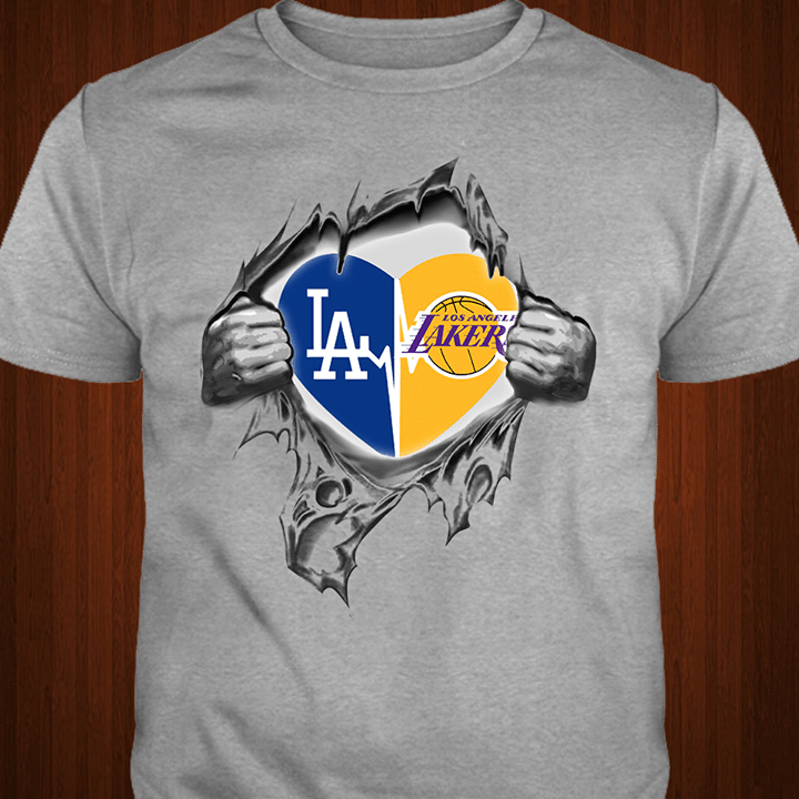 Los Angeles Dodgers Los Angeles Laker Heartbeat Love Ripped T Shirt T Shirt Hoodie Sweater Mug Tshirt Hoodie Sweater