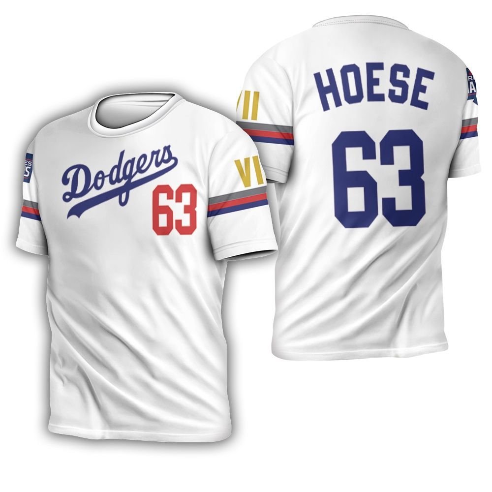 Los Angeles Dodgers Hoese 63 2020 Championship Golden Edition White Jersey Inspired Style 3D T-Shirt