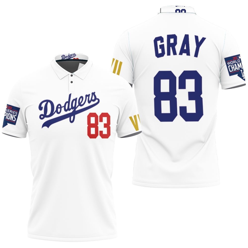 Los Angeles Dodgers Gray 83 2020 Championship Golden Edition White Jersey Inspired Style Polo Shirt