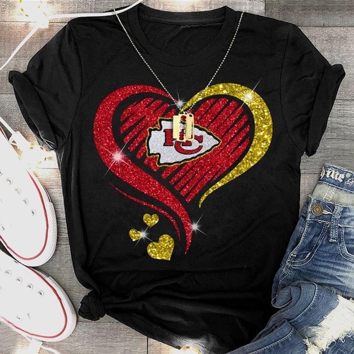 Kansas City Chiefs Red Gold Glitter Heart T Shirt Hoodie Sweatshirt Mug Tshirt Hoodie Sweater