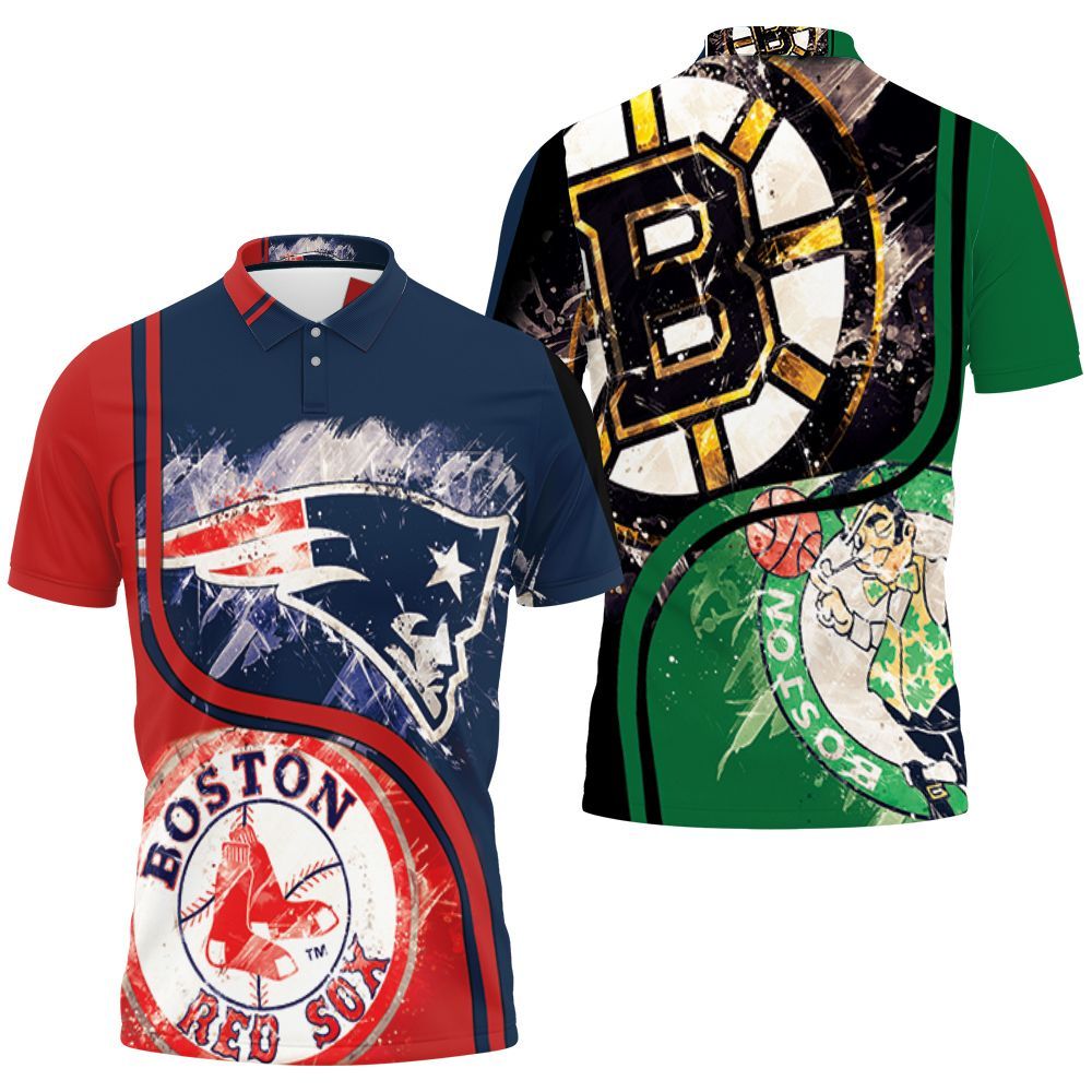 Boston Red Sox New England Patriots Boston Bruins Boston Celtic 3D Jersey Polo Shirt