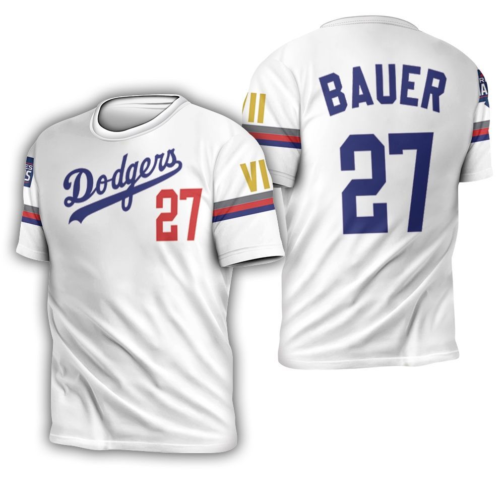 Los Angeles Dodgers Bauer 27 2020 Championship Golden Edition White Jersey Inspired Style 3D T-Shirt