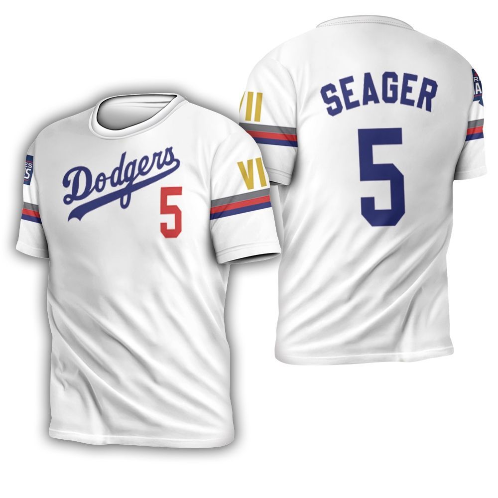 Los Angeles Dodgers Seager 5 2020 Championship Golden Edition White Jersey Inspired Style 3D T-Shirt