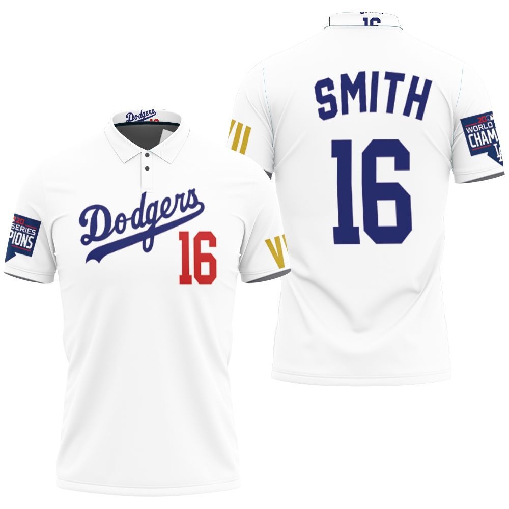 Los Angeles Dodgers Smith 16 2020 Championship Golden Edition White Jersey Inspired Style Polo Shirt