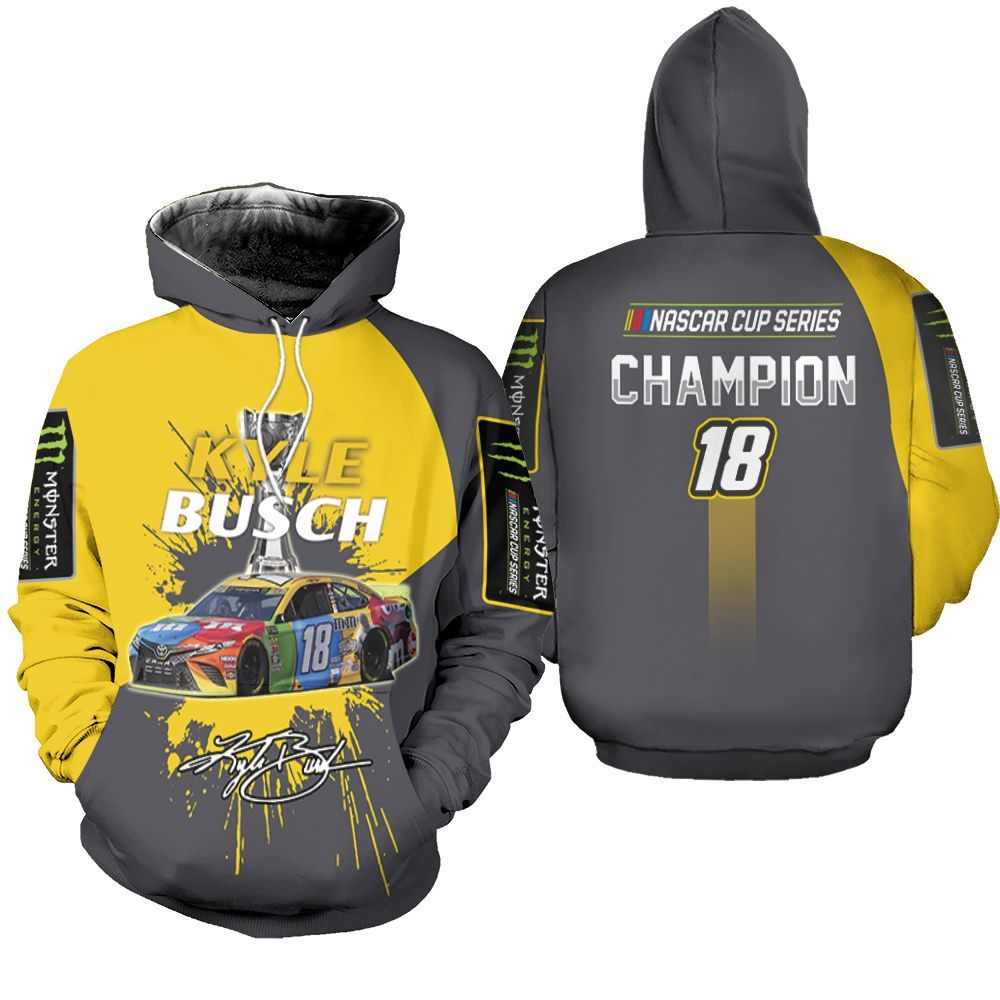 Kyle Busch Nascar Champion 2019 Signed Fan 3D T Shirt Hoodie Sweater Hoodie