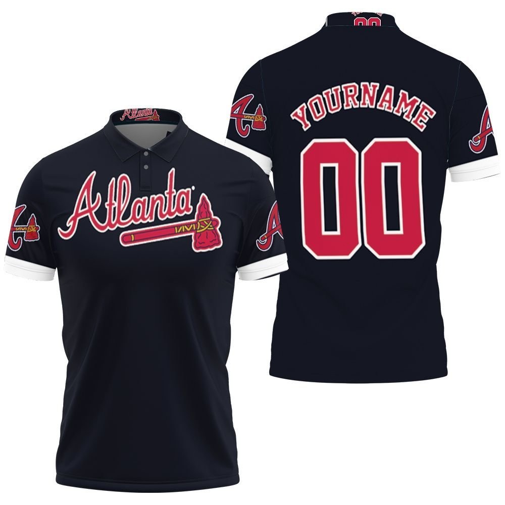 Atlanta Braves Majestic 2019 Alternate Navy Personalized Black Jersey Inspired Polo Shirt