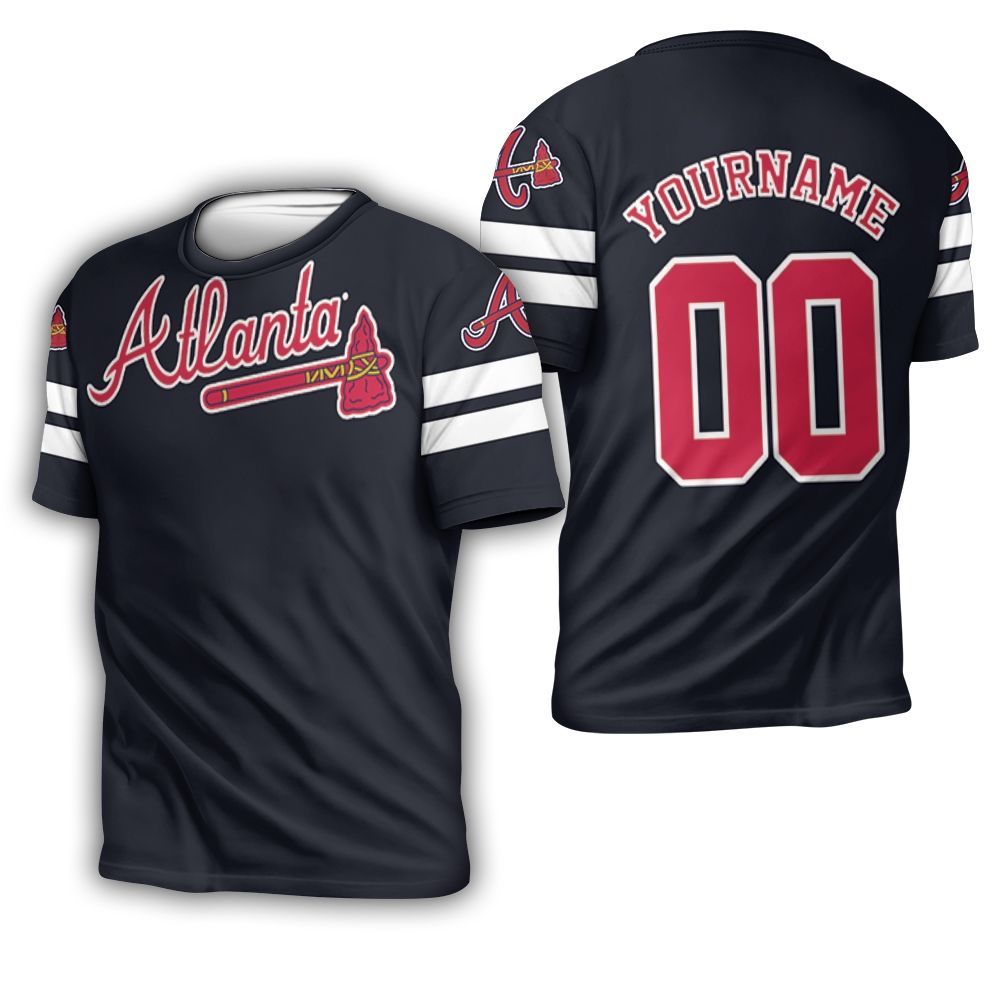 Atlanta Braves Majestic 2019 Alternate Navy Personalized Black Jersey Inspired 3D T-Shirt