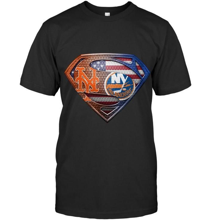 New York Mets And New York Islanders Superman American Flag Layer Shirt T Shirt Hoodie, Hoodie Sweater