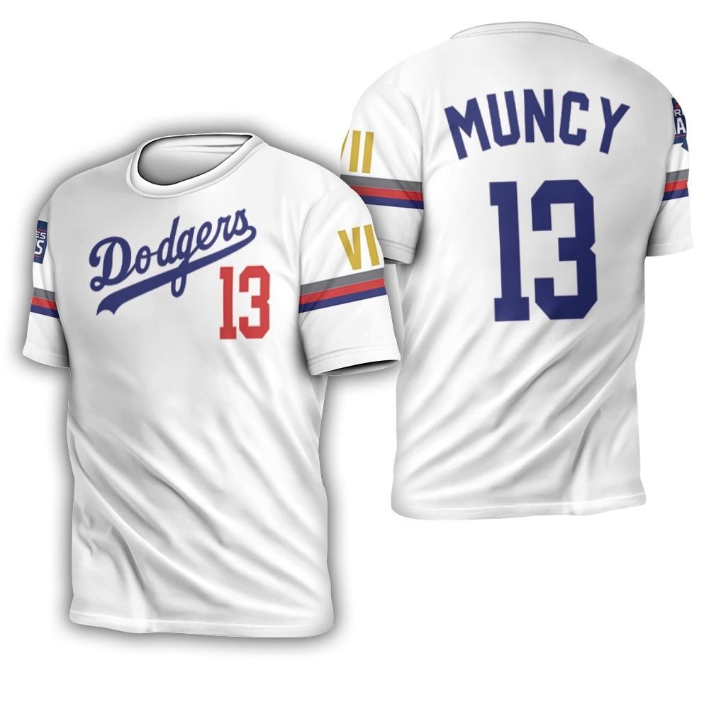 Los Angeles Dodgers Muncy 13 2020 Championship Golden Edition White Jersey Inspired Style 3D T-Shirt