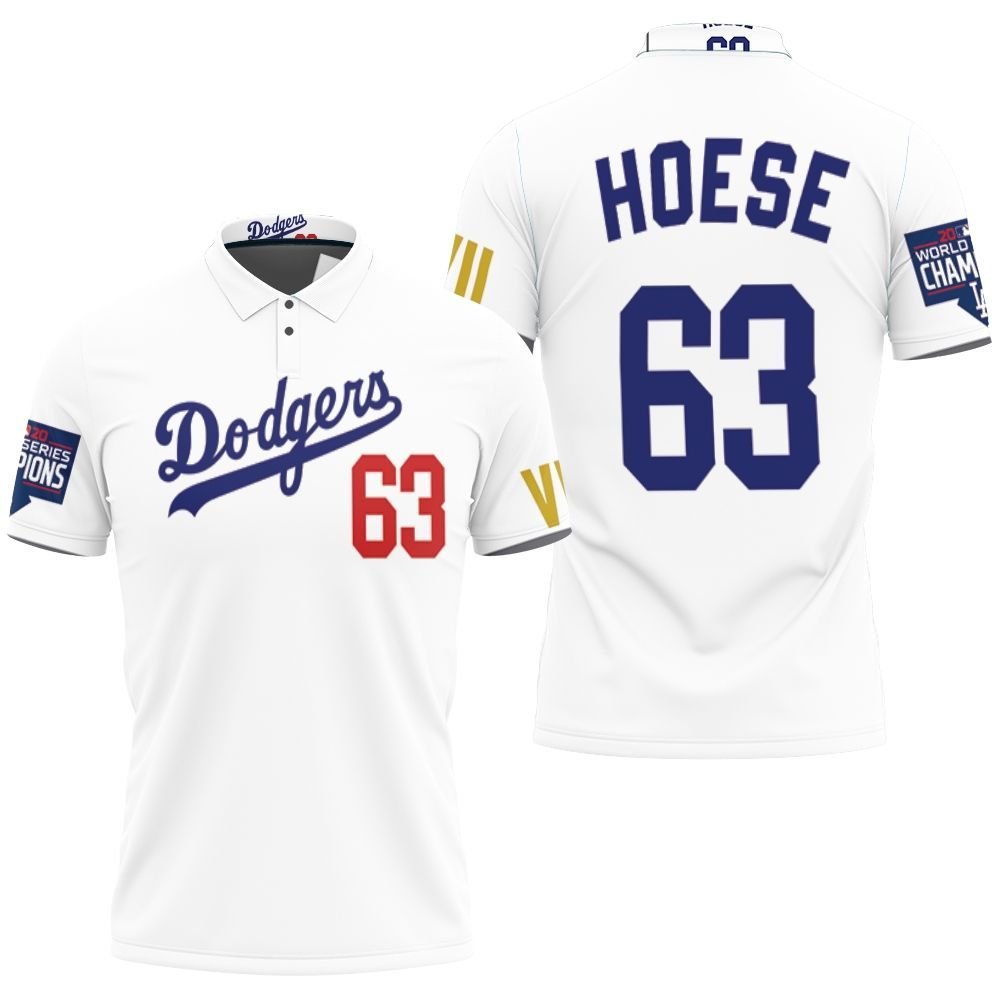 Los Angeles Dodgers Hoese 63 2020 Championship Golden Edition White Jersey Inspired Style Polo Shirt