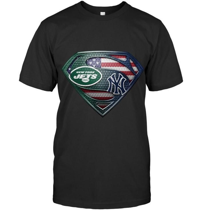 New York Jets And New York Yankees Superman American Flag Layer Shirt T Shirt Hoodie, Hoodie Sweater