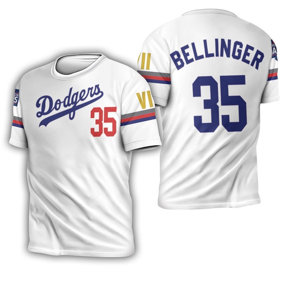 Los Angeles Dodgers Bellinger 35 2020 Championship Golden Edition White Jersey Inspired Style 3D T-Shirt