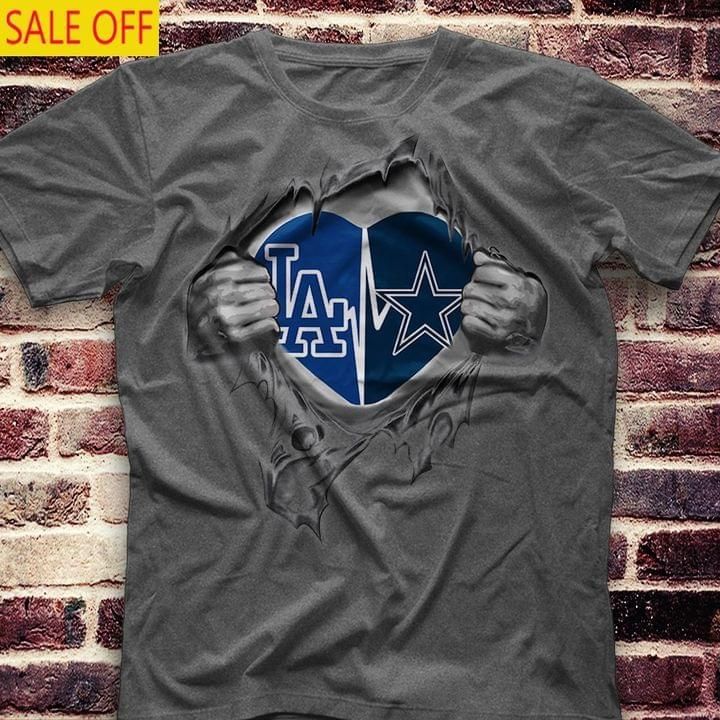 Los Angeles Dodgers And Dallas Cowboys Heart Shirt Rip Style For Fan Tshirt Hoodie Sweater