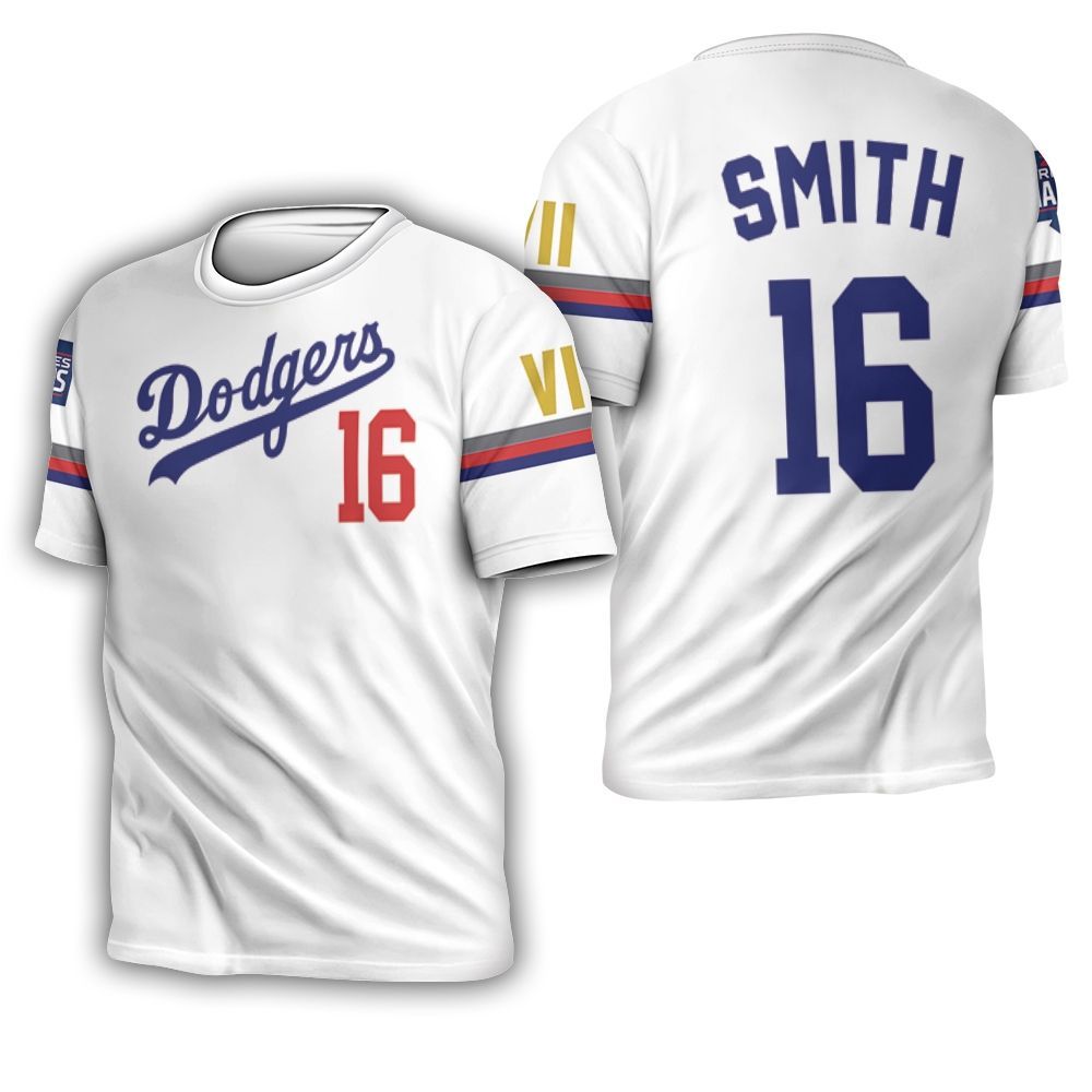 Los Angeles Dodgers Smith 16 2020 Championship Golden Edition White Jersey Inspired Style 3D T-Shirt