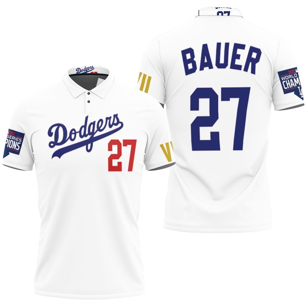 Los Angeles Dodgers Bauer 27 2020 Championship Golden Edition White Jersey Inspired Style Polo Shirt