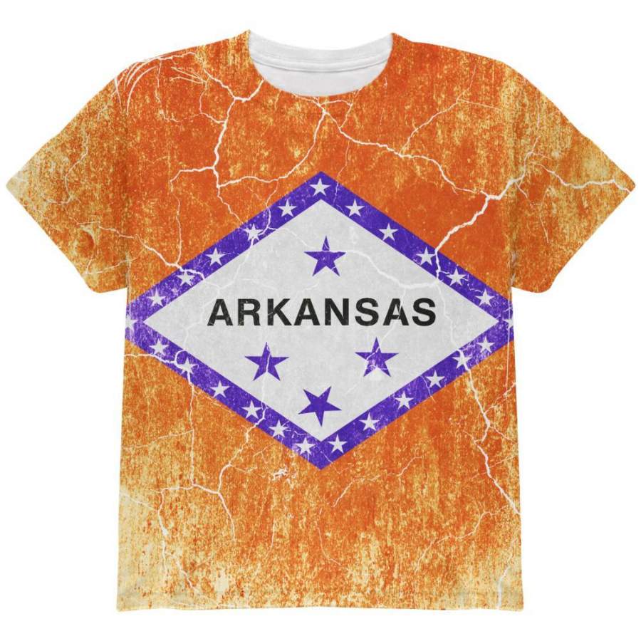 Arkansas Vintage Distressed State Flag All Over Youth T Shirt