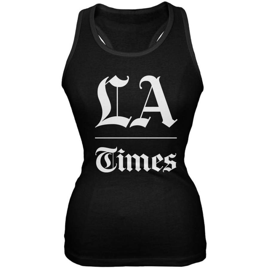 Los Angeles Times Stacked Logo Black Juniors Soft Tank Top