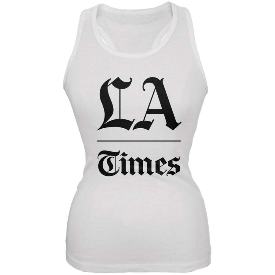 Los Angeles Times Stacked Logo White Juniors Soft Tank Top