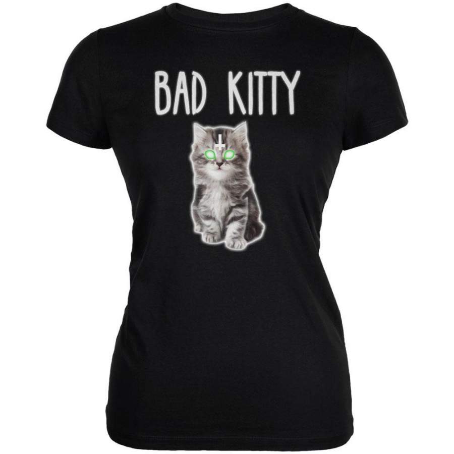 Halloween Bad Kitty Cat Ghost Juniors Soft T Shirt