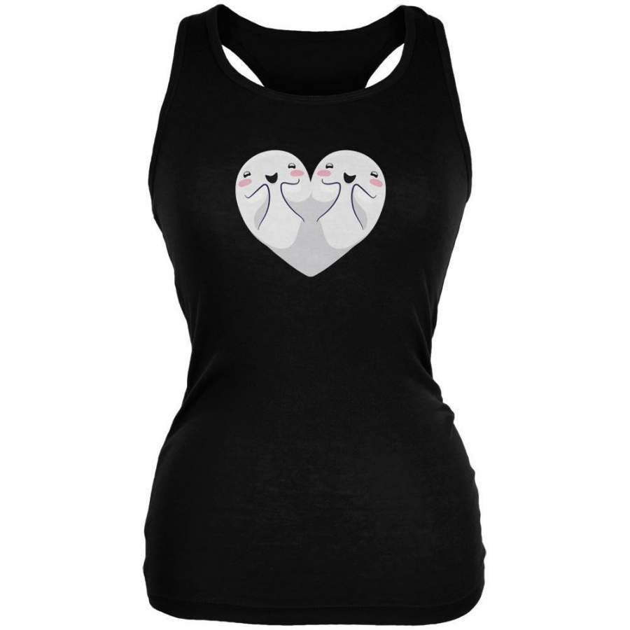 Halloween Heart Shaped Ghosts Black Juniors Soft Tank Top