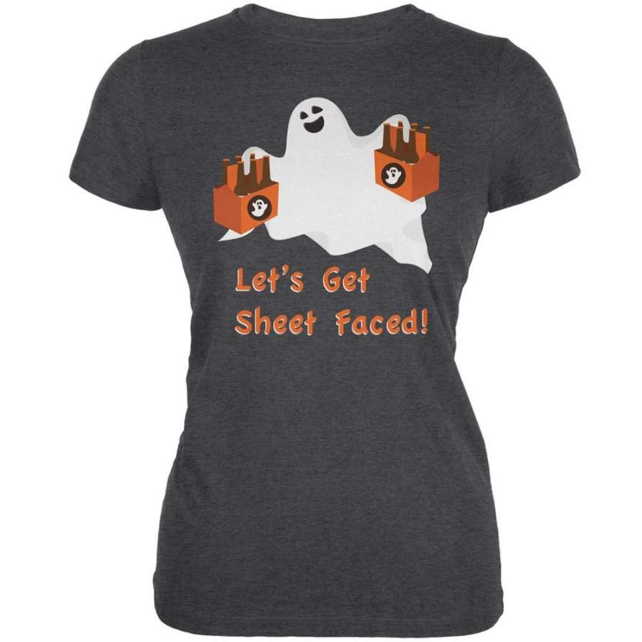 Halloween Ghost Sheet Faced Dark Heather Juniors Soft T-Shirt