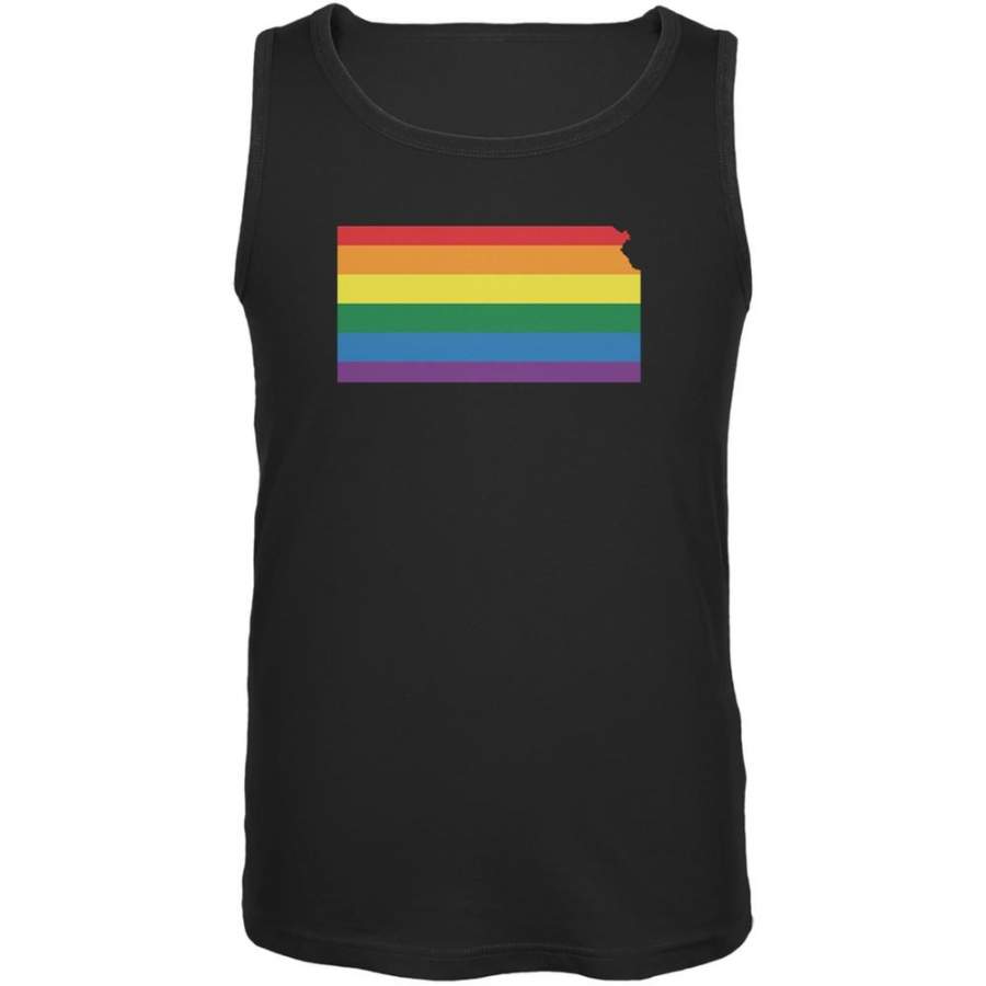 Kansas LGBT Gay Pride Rainbow Black Adult Tank Top