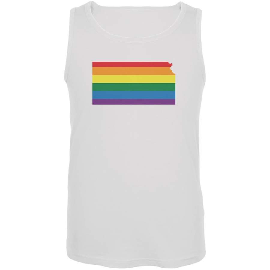 Kansas LGBT Gay Pride Rainbow White Adult Tank Top