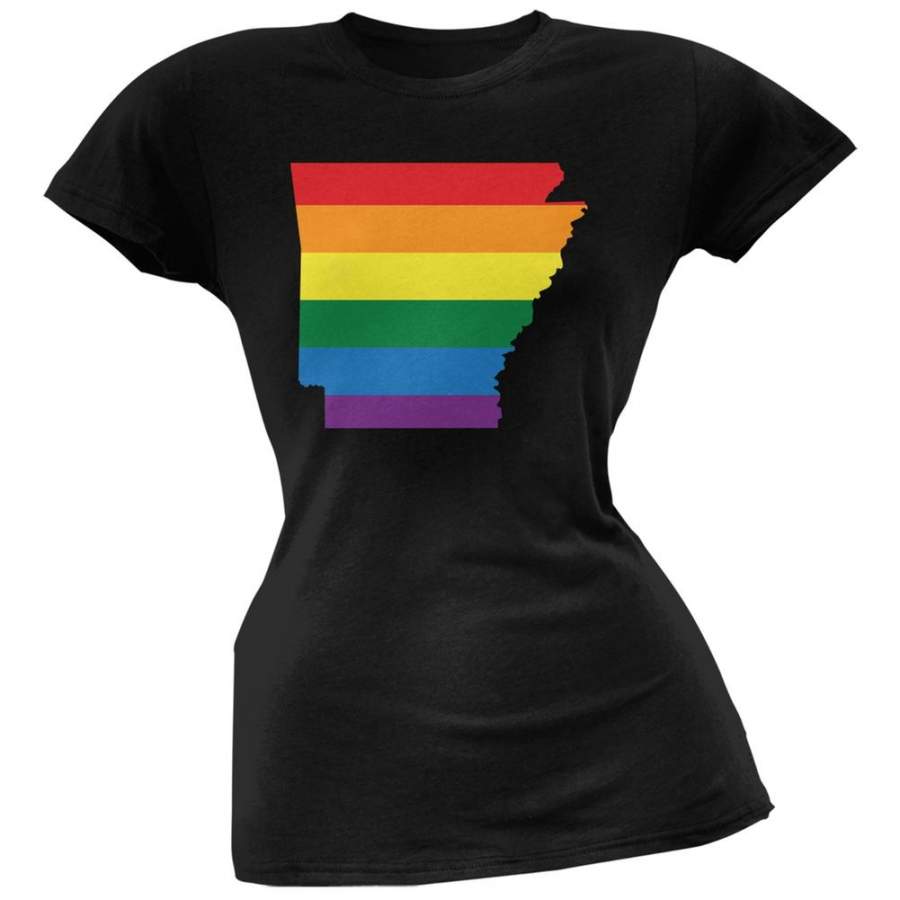 Arkansas LGBT Lesbian Pride Rainbow Black Juniors Soft T-Shirt