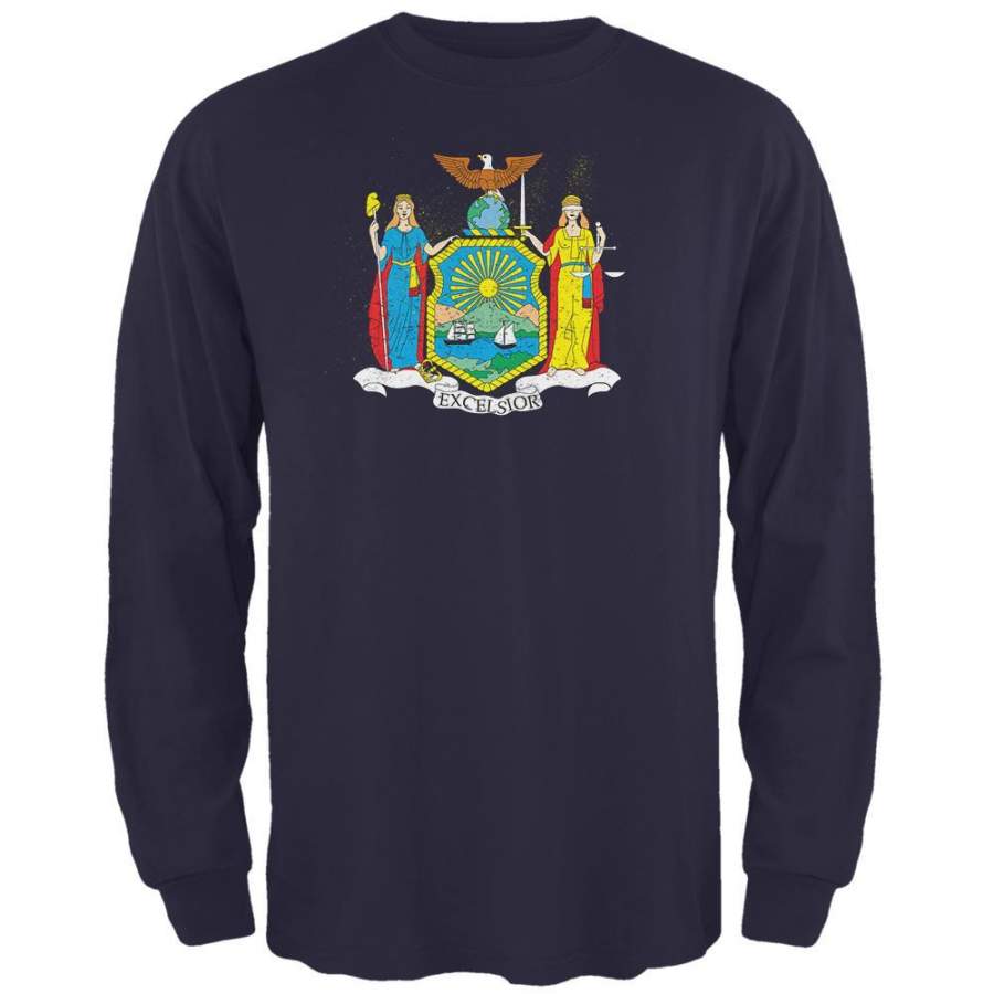 Born and Raised New York State Flag Mens Long Sleeve T Shirt