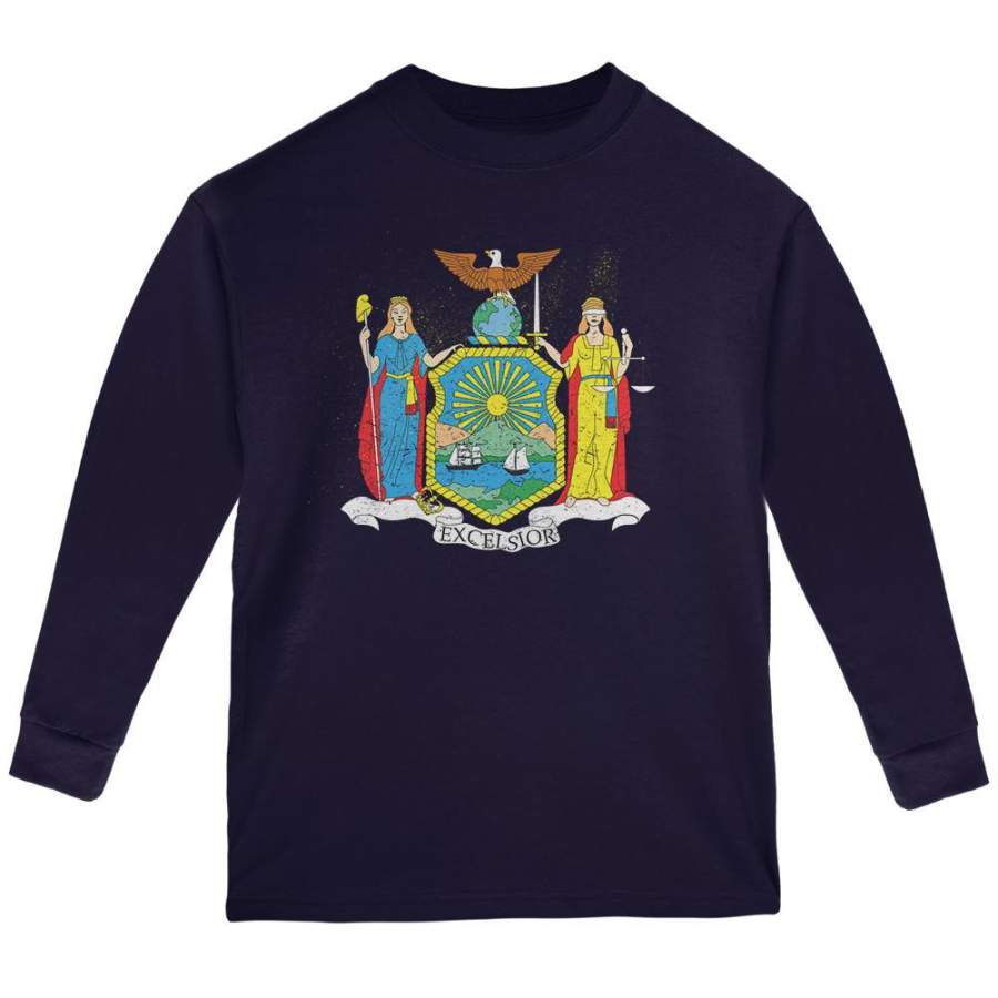 Born and Raised New York State Flag Youth Long Sleeve T Shirt