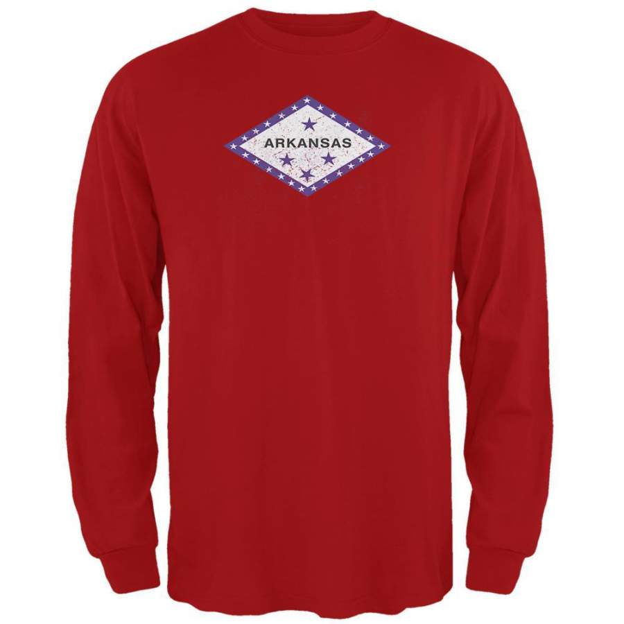 Born and Raised Arkansas State Flag Mens Long Sleeve T Shirt