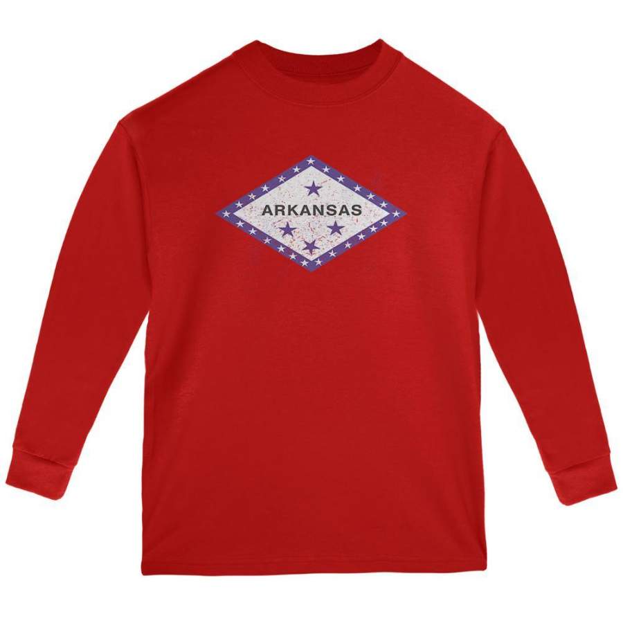 Born and Raised Arkansas State Flag Youth Long Sleeve T Shirt