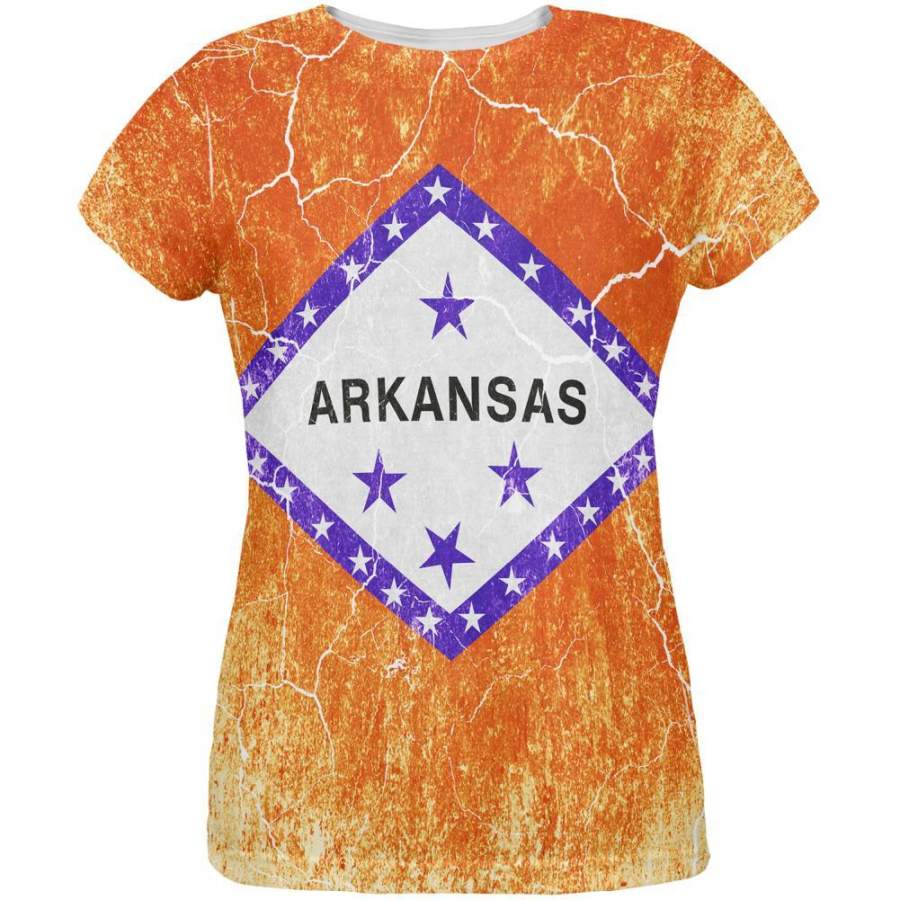 Arkansas Vintage Distressed State Flag All Over Womens T Shirt