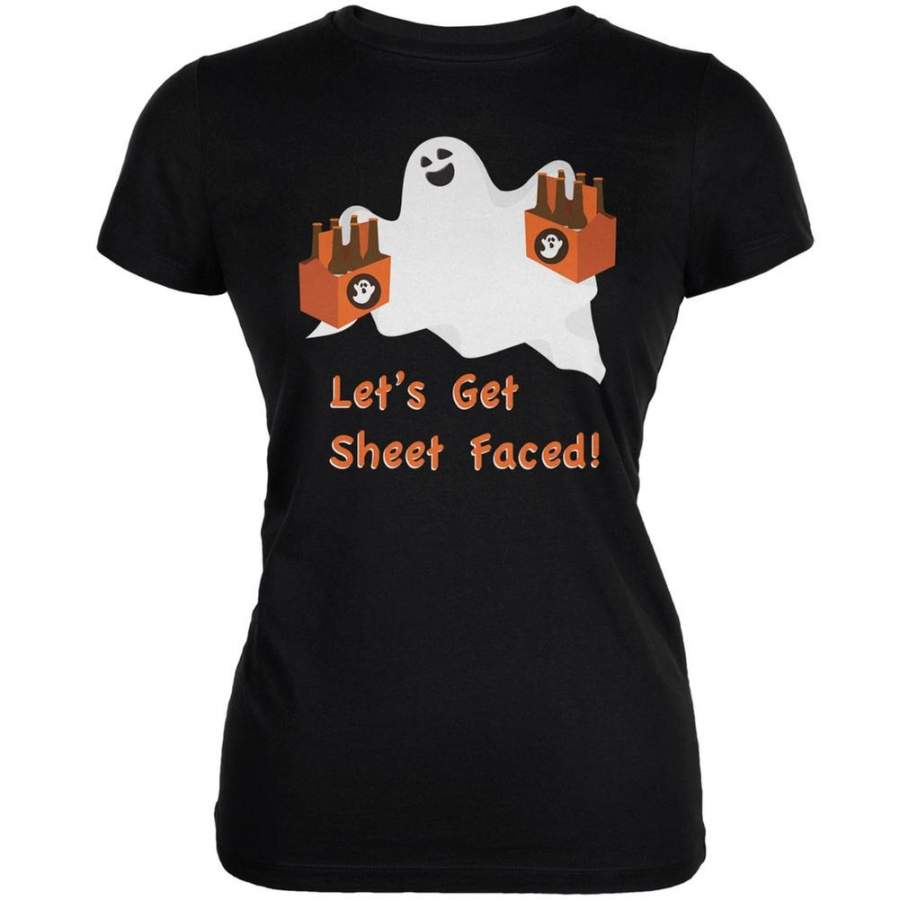 Halloween Ghost Sheet Faced Black Juniors Soft T-Shirt