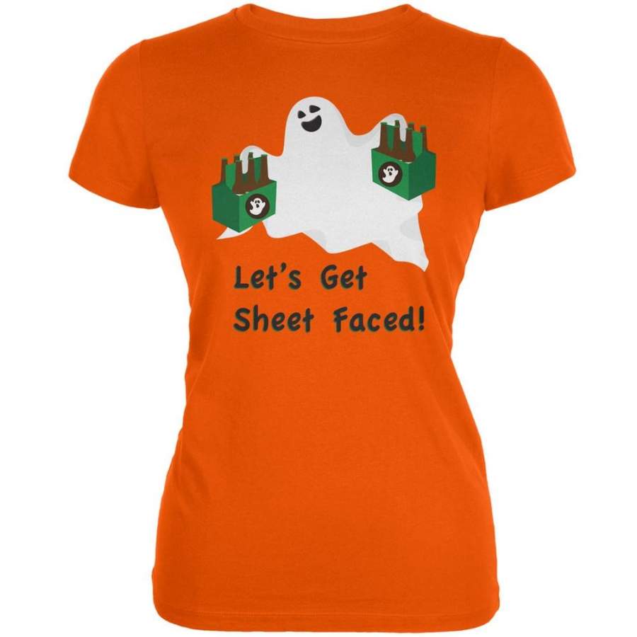 Halloween Ghost Sheet Faced Orange Juniors Soft T-Shirt