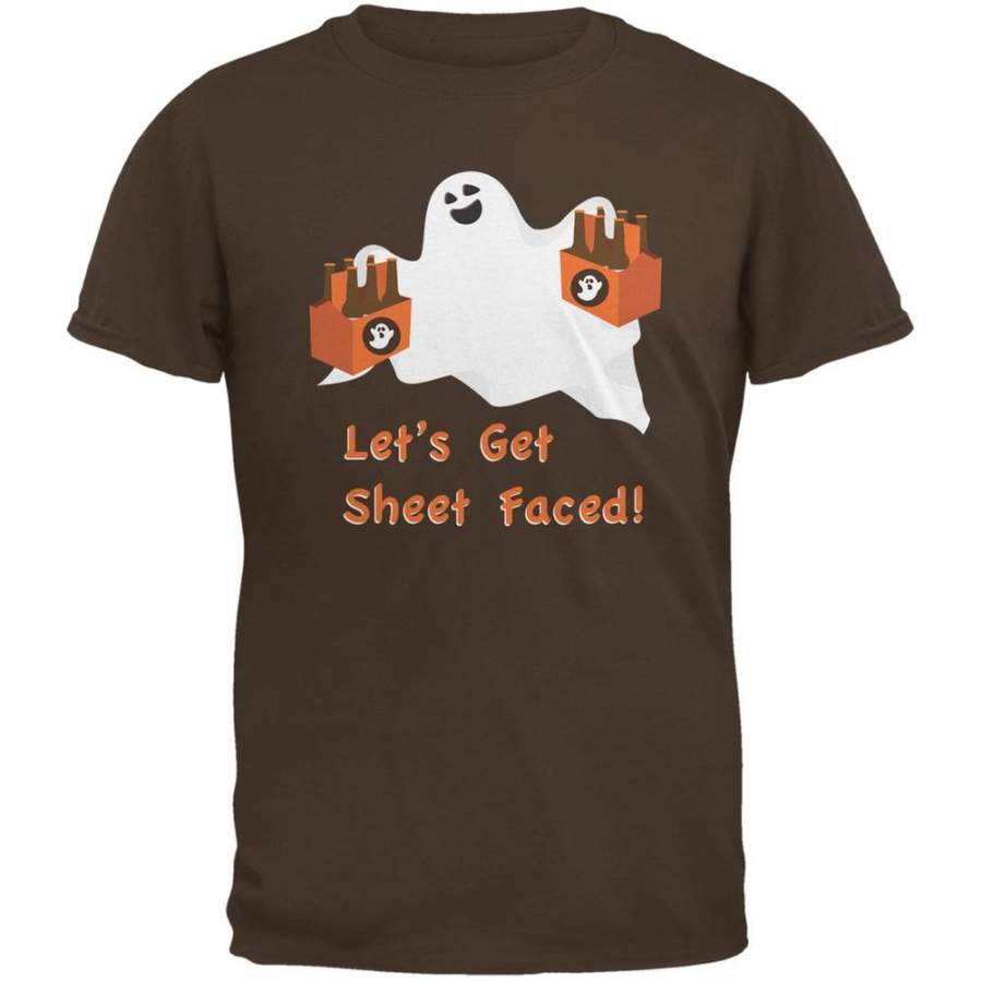 Halloween Ghost Sheet Faced Brown Adult T-Shirt